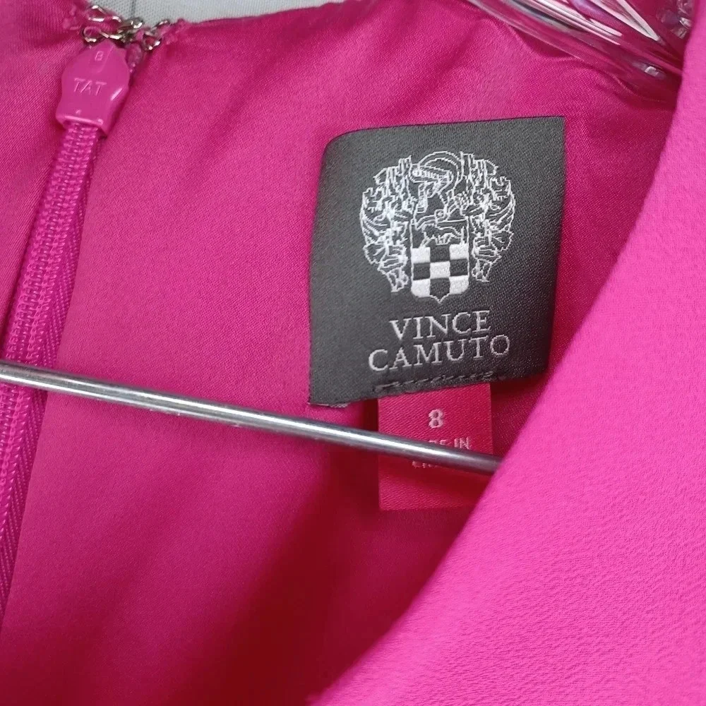 Vince Camuto Hot Pink layered drape chiffon boho flowy Flounce dress size 8 - Picture 6 of 15